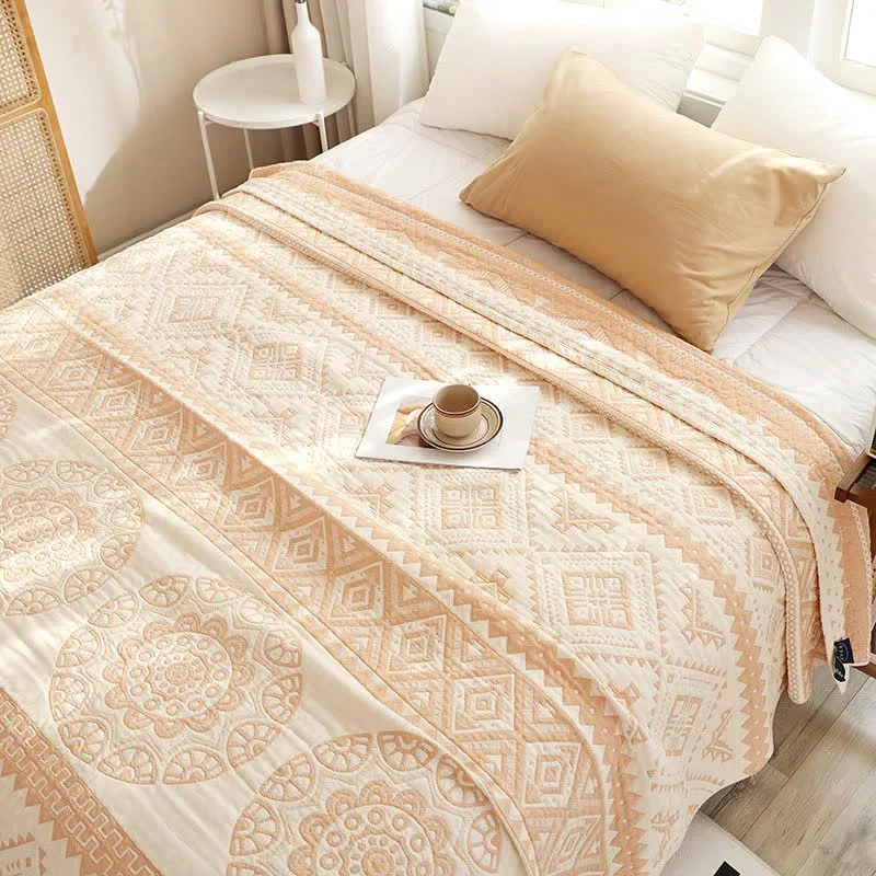 Trapunta in garza di cotone con motivo geometrico beige