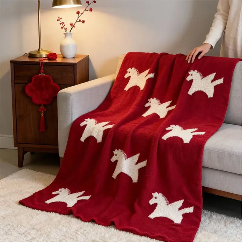 Coperta in pile con motivo Pegaso bianco