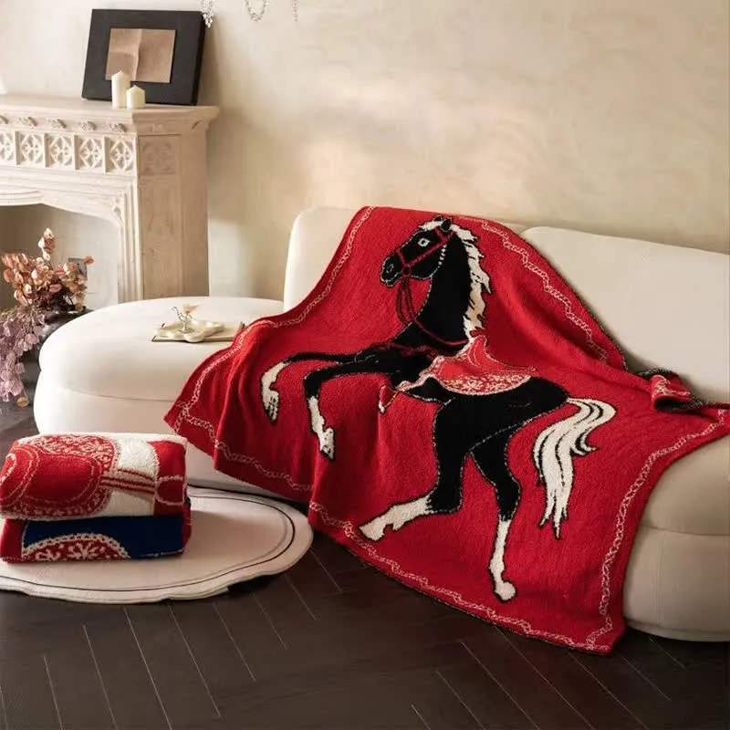 Coperta lavorata a maglia con motivo a cavallo festivo