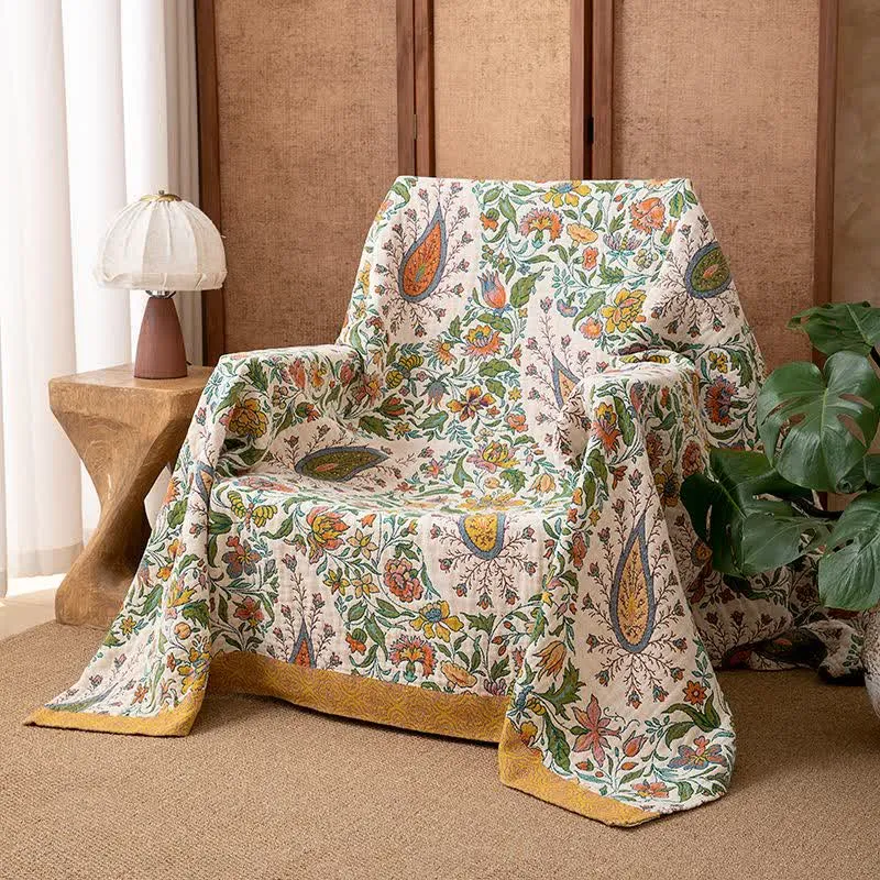 Coperta reversibile in garza di cotone con motivo Paisley e floreale