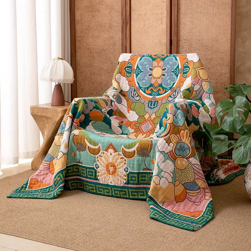 Coperta in garza di cotone con motivo floreale artistico retrò