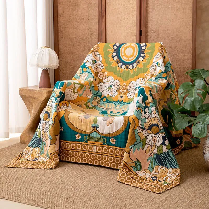 Coperta di lusso in garza di cotone con motivo floreale retrò