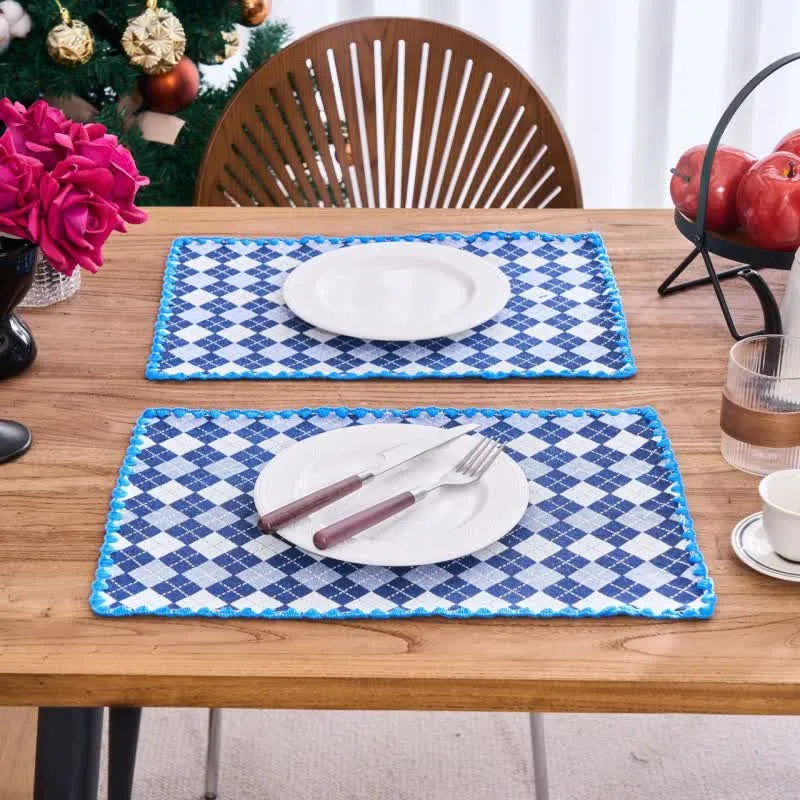 Tovaglietta in tessuto jacquard a quadri (4 pezzi)