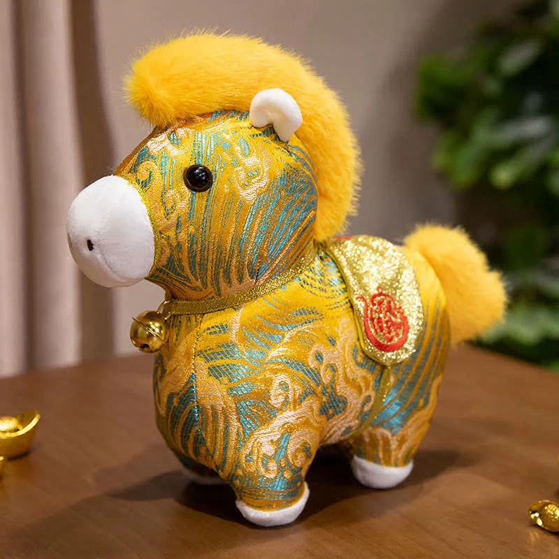 Mascotte dello zodiaco del cavallo in broccato, animale di peluche