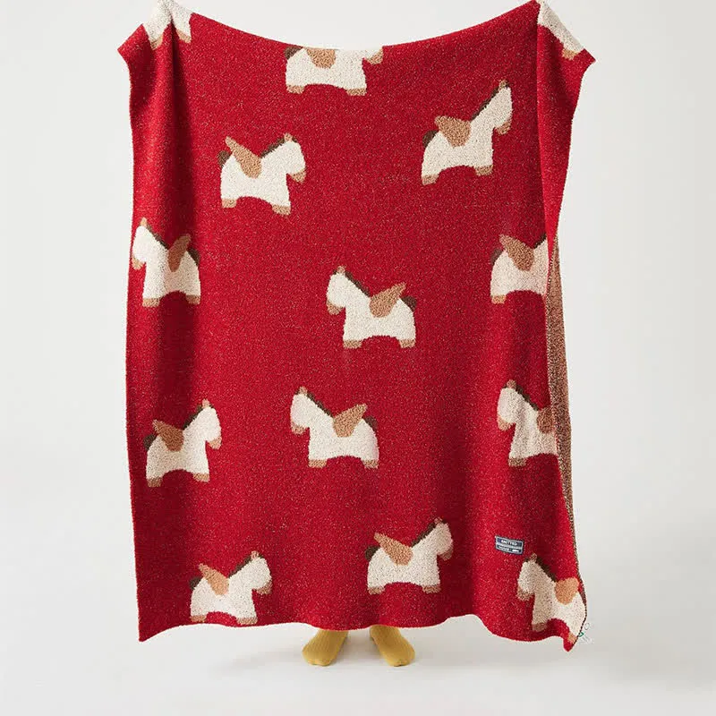 Coperta in morbida maglia con motivo a cavallo festivo