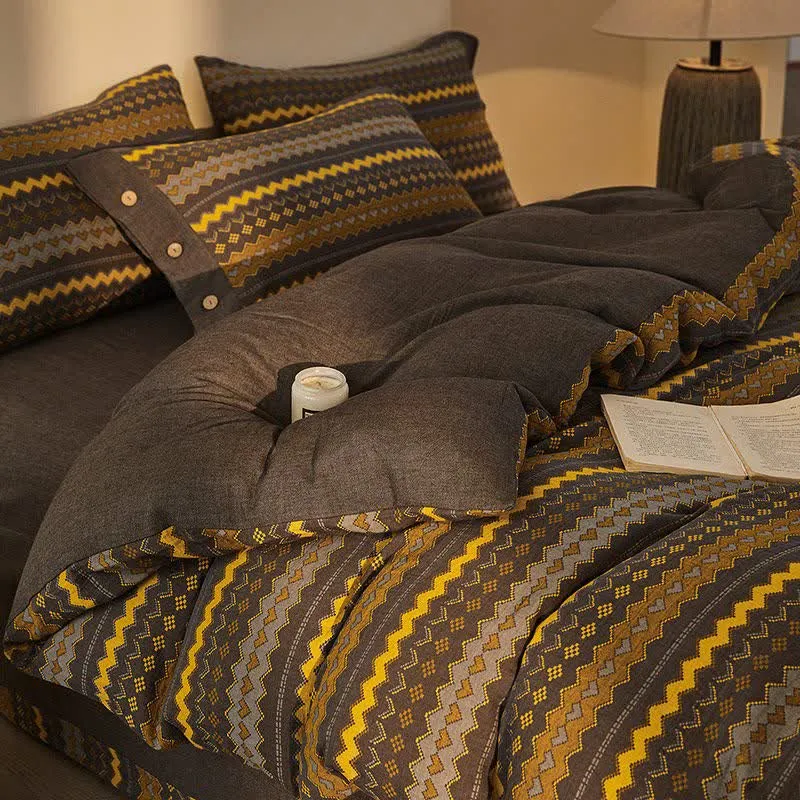 Set di biancheria da letto in cotone a doppia garza con righe ondulate (4 pezzi)