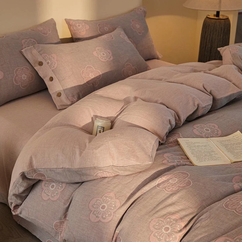 Set di biancheria da letto in cotone a doppia garza con motivo floreale (4 pezzi)
