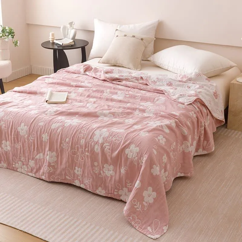 Elegante trapunta in garza di cotone jacquard a 3 strati con motivo floreale