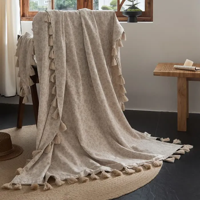 Coperta in cotone e lino jacquard Country Vine