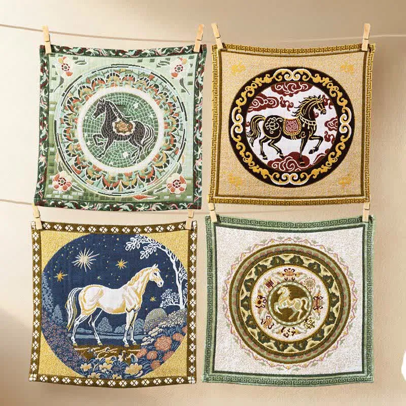 Asciugamano in garza di cotone con motivo a cavallo e zodiaco vintage