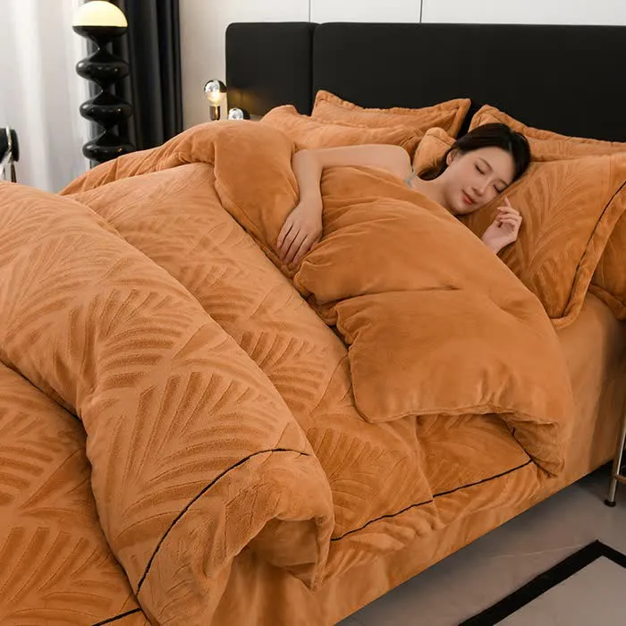 Set di biancheria da letto in peluche testurizzato ispirato alle foglie (4 pezzi)