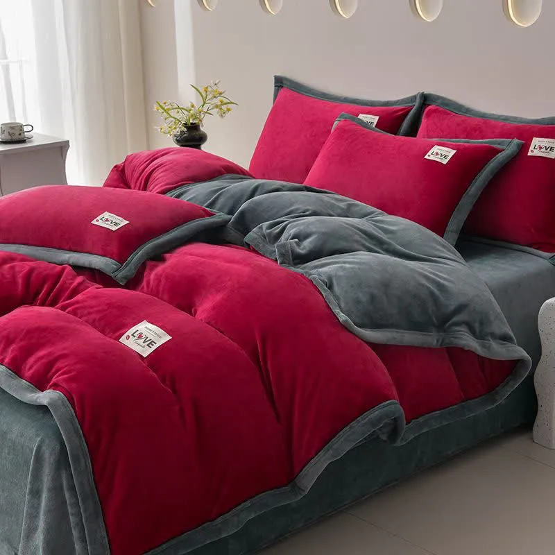 Set di biancheria da letto reversibile in peluche caldo (4 pezzi)