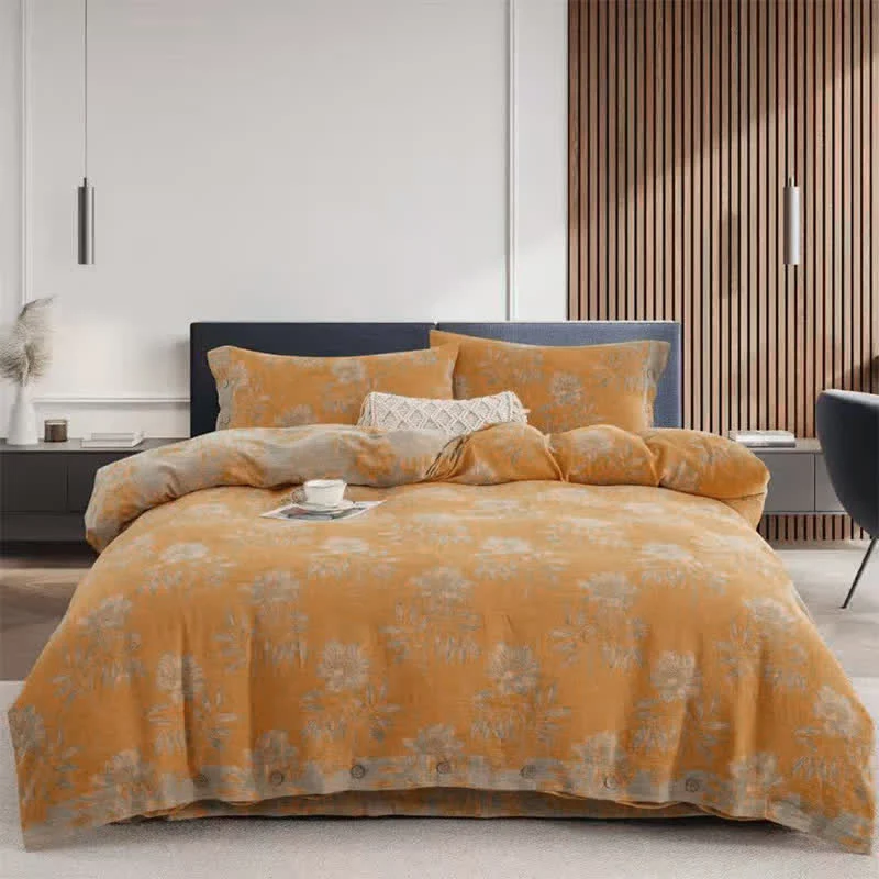 Set di biancheria da letto in garza di cotone con motivo floreale (4 pezzi)