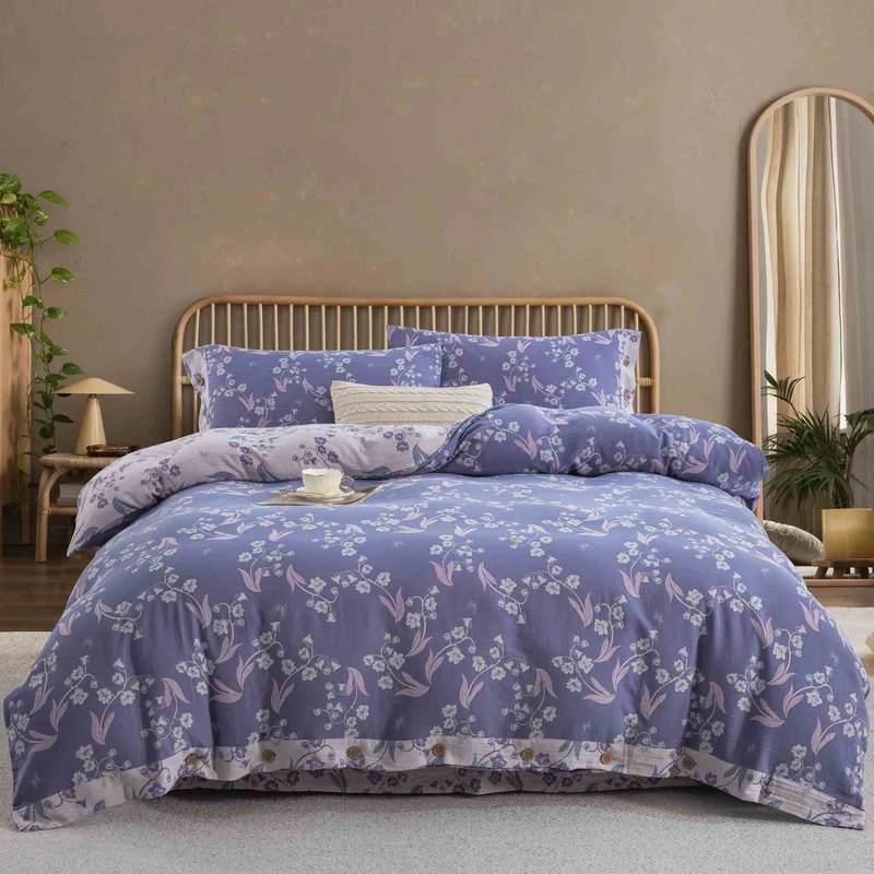 Elegante set di biancheria da letto in cotone a doppia garza floreale (4 pezzi)