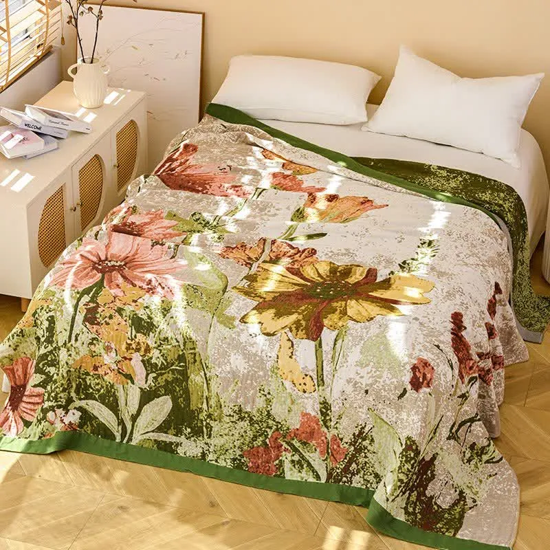 Trapunta in garza di cotone jacquard floreale impressionista