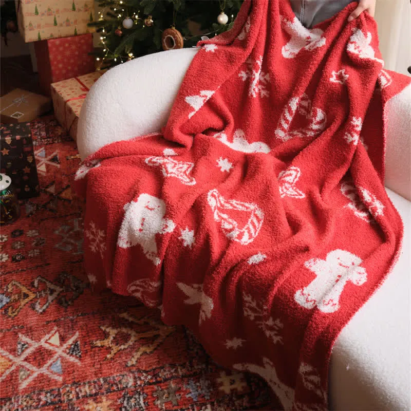 Christmas Gingerbread Man Knit Throw Blanket