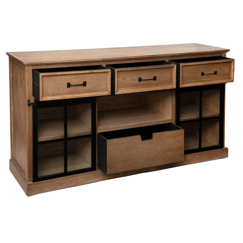 credenza a 2 ante, legno e vetro temperato
