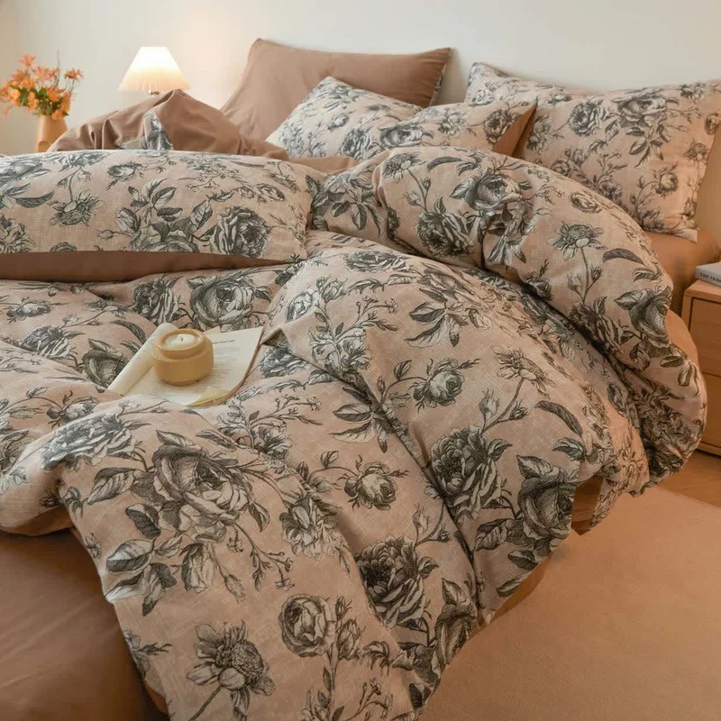 Set di biancheria da letto in cotone spazzolato rosa