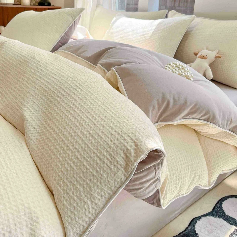 Set di biancheria da letto minimalista in cotone a nido d'ape