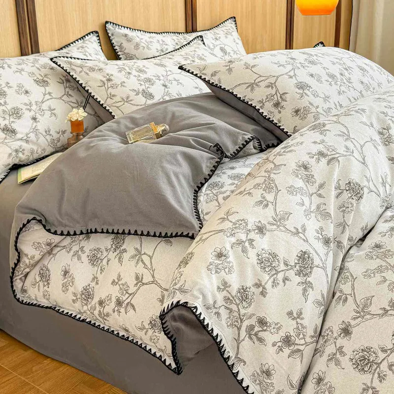 Elegante set di biancheria da letto in cotone spazzolato floreale