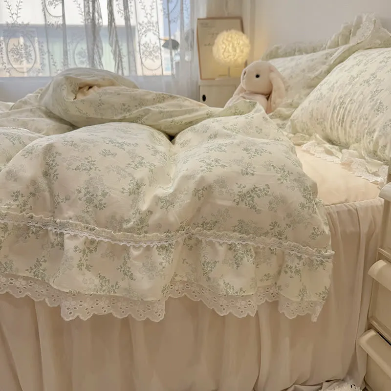 Set di biancheria da letto in pizzo di cotone con motivo floreale elegante Ownkoti