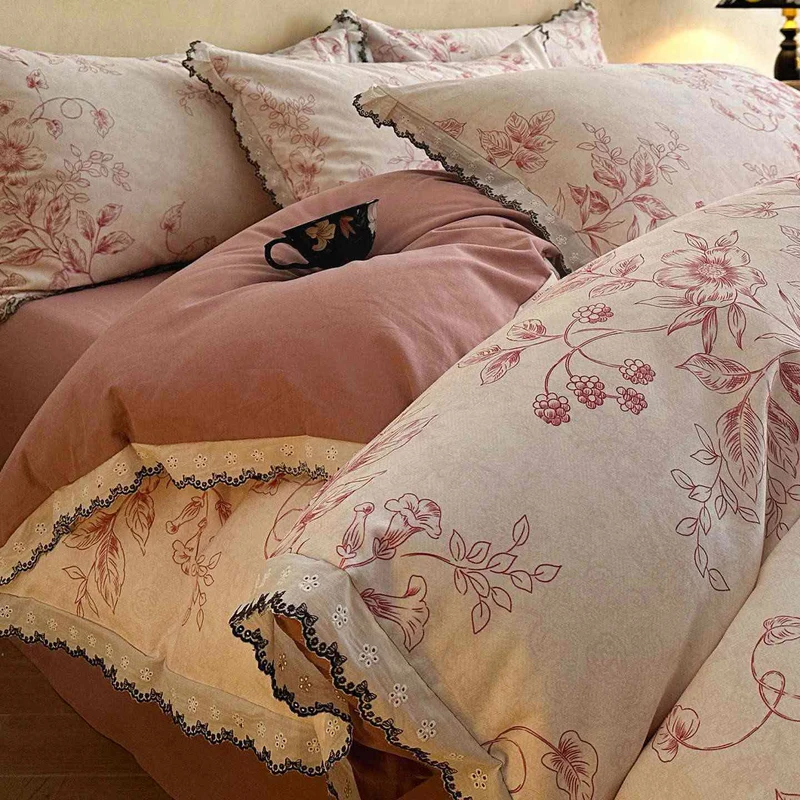 Set di biancheria da letto in pizzo floreale in cotone spazzolato Ownkoti
