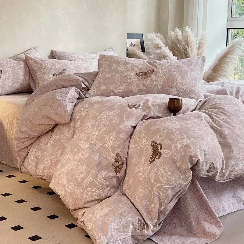 Set di biancheria da letto con stampa floreale vintage a farfalla Ownkoti (4 pezzi)