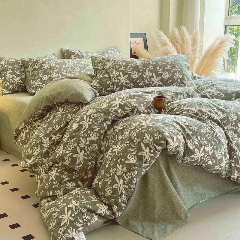 Set di biancheria da letto con stampa floreale Ownkoti Greenery (4 pezzi)