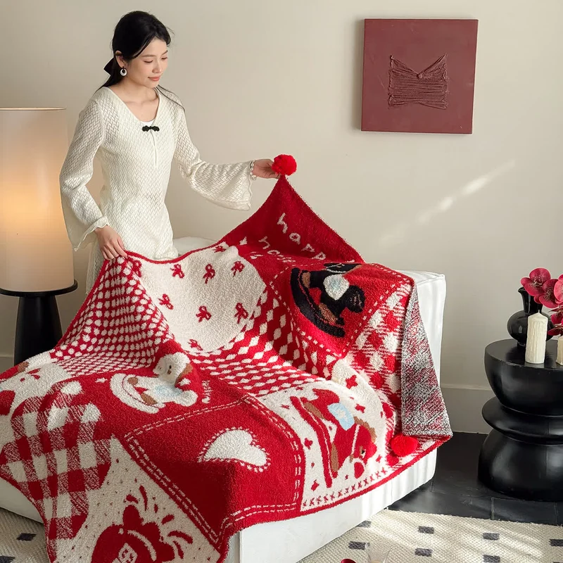 Coperta festiva patchwork rossa e bianca