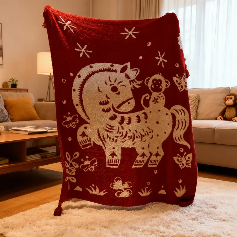 Coperta bifacciale con motivo a cavallo festivo