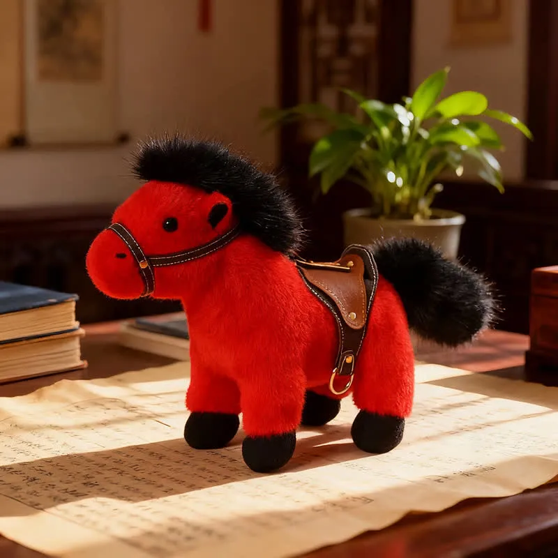 Pony di peluche realistico con sella in finta pelle