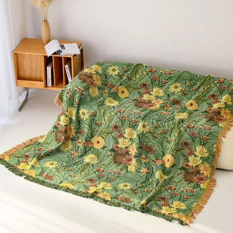 Coperta in garza di cotone con nappe Meadow Daisy