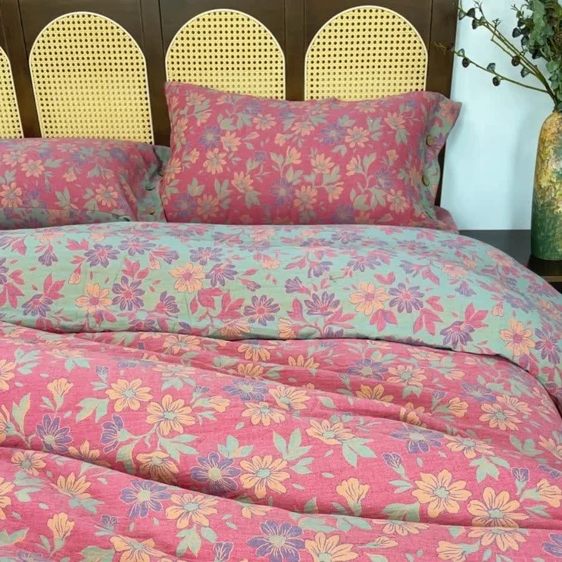 Set di biancheria da letto in garza di cotone con motivo floreale Country Gardenia (4 pezzi)
