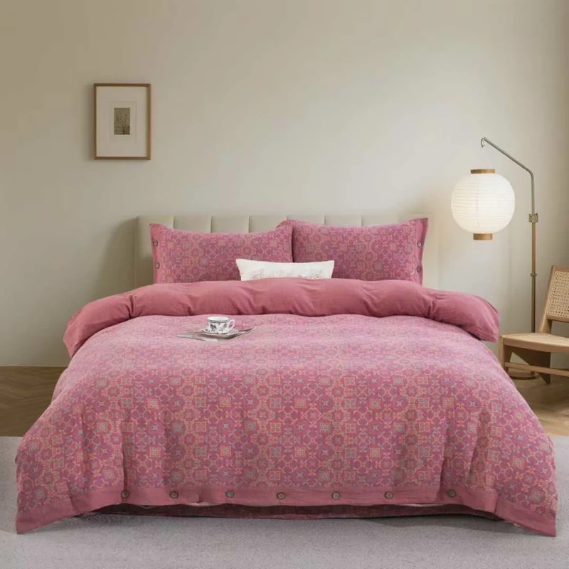 Set di biancheria da letto in garza di cotone con motivo vintage (4 pezzi)