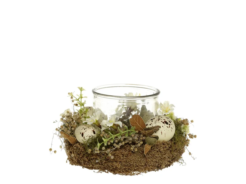 Portacandela con uova e fiori -Chic antique