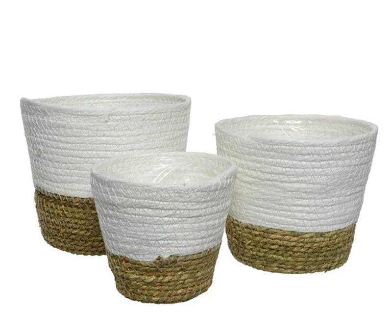 Set di 3 cestini in corda bianco e marrone