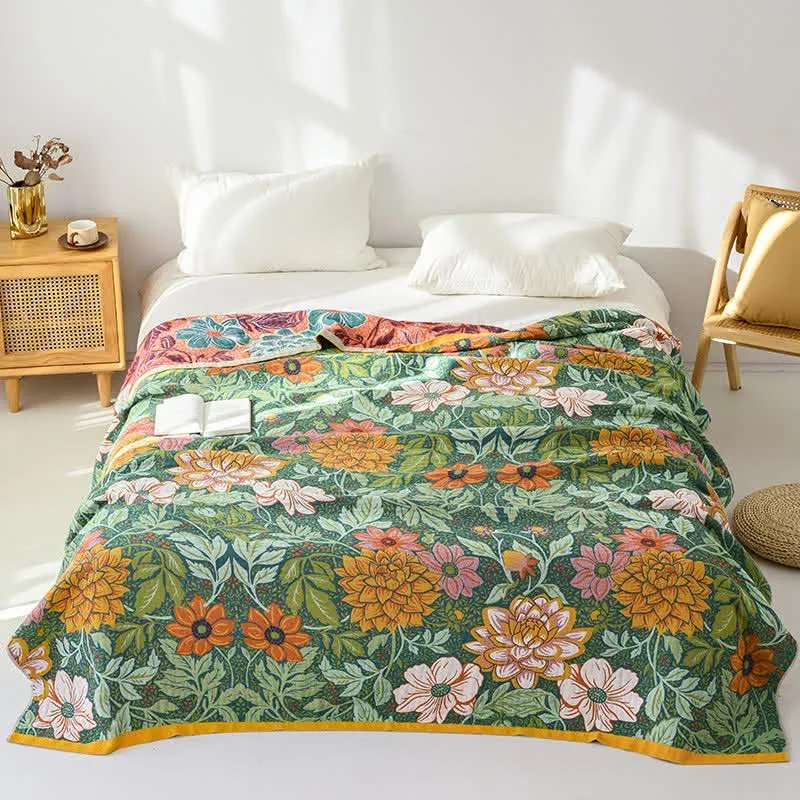 Trapunta reversibile in garza di cotone con motivo floreale Dahlia