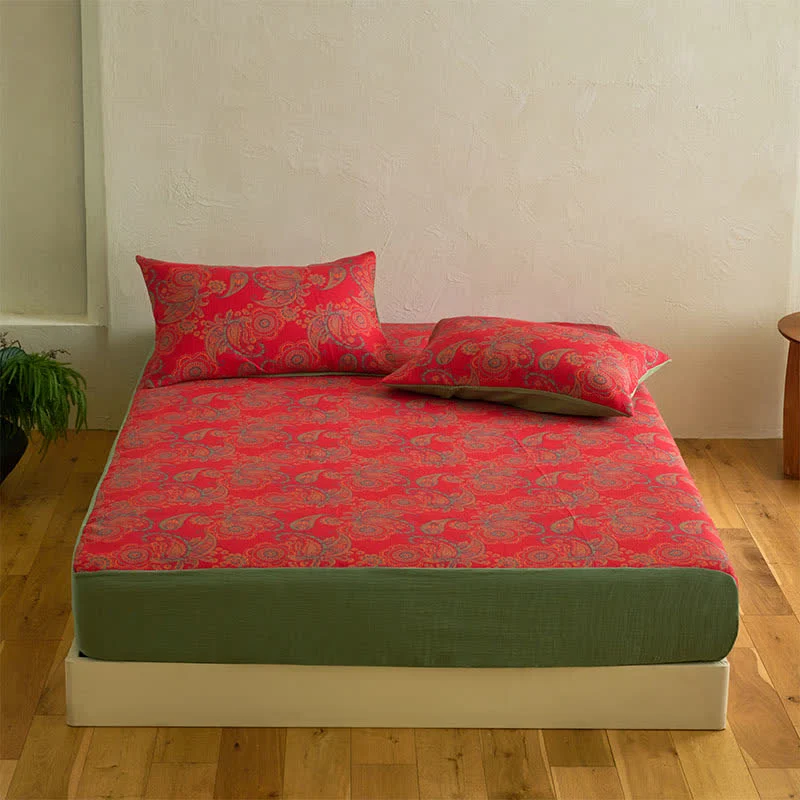 Lenzuolo con angoli in jacquard di cotone con motivo floreale Paisley