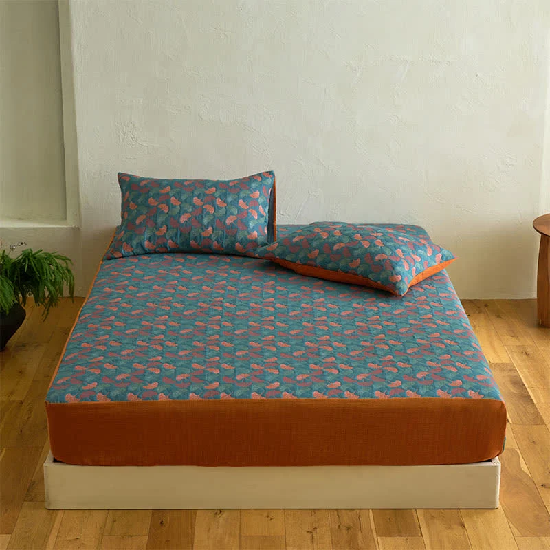 Lenzuolo con angoli in garza di cotone jacquard Ginkgo