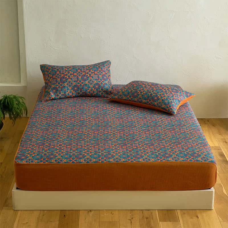 Lenzuolo con angoli in cotone con motivo geometrico retrò