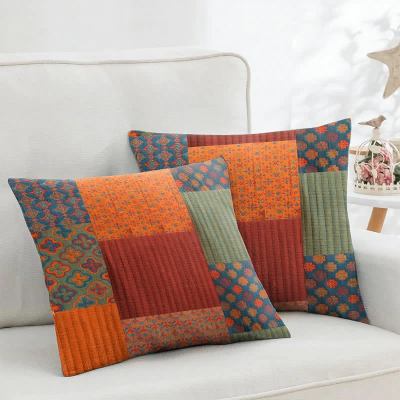 Federe quadrate in jacquard di garza di cotone patchwork (2 pezzi)