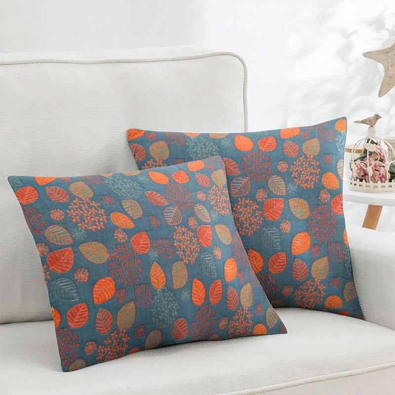 Federe quadrate in cotone jacquard con stampa a foglie (2 pezzi)