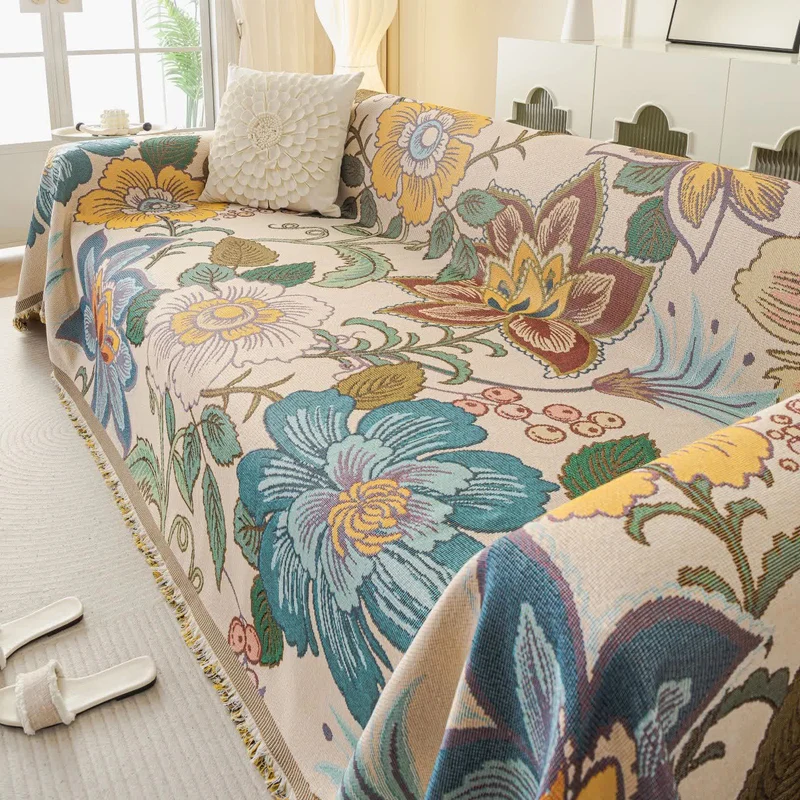 Coperta da divano in ciniglia jacquard floreale