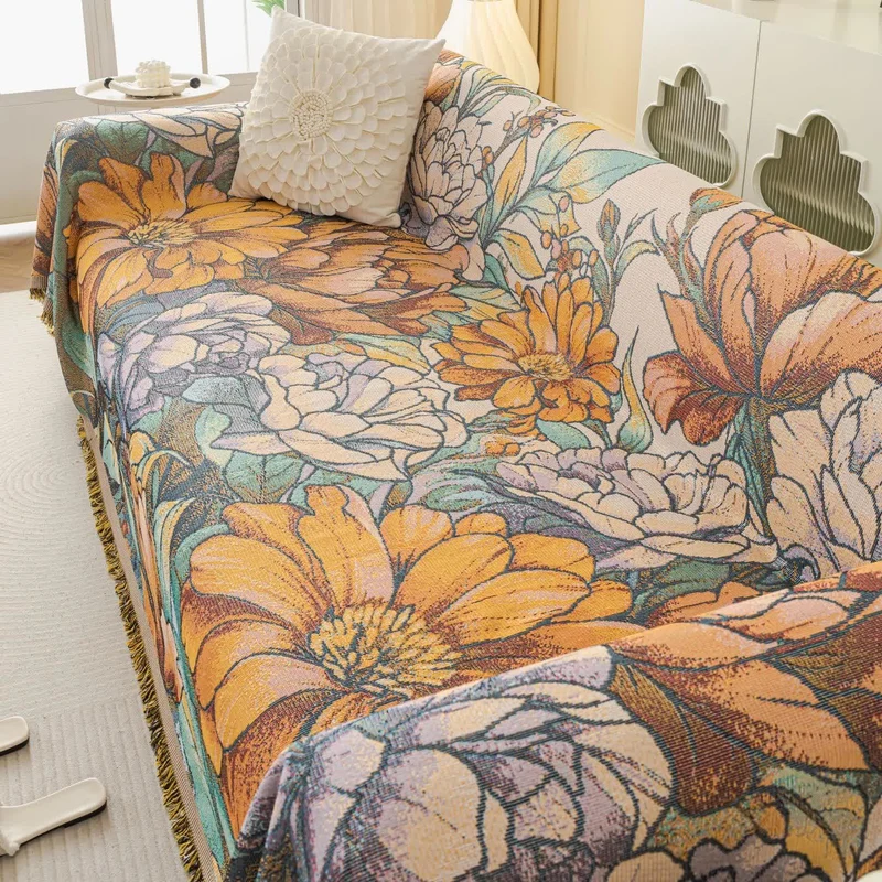 Coperta da divano in ciniglia con motivo jacquard e crisantemo