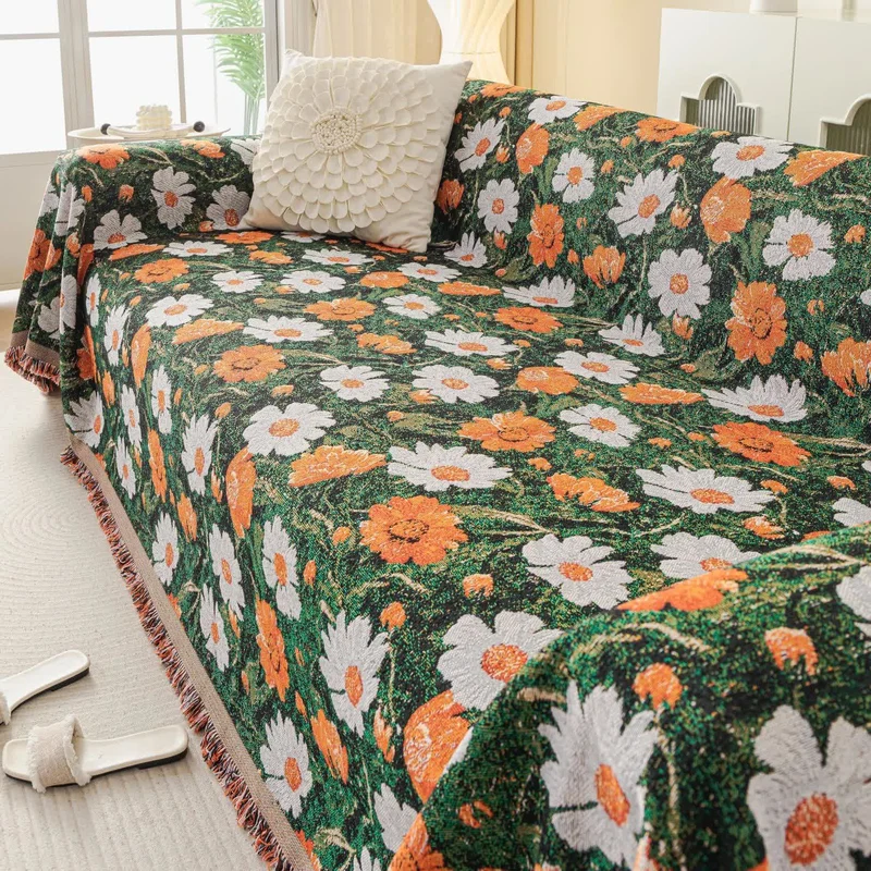 Coperta da divano in ciniglia con motivo jacquard a margherita