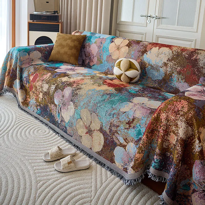Coperta da divano con nappe floreali vintage