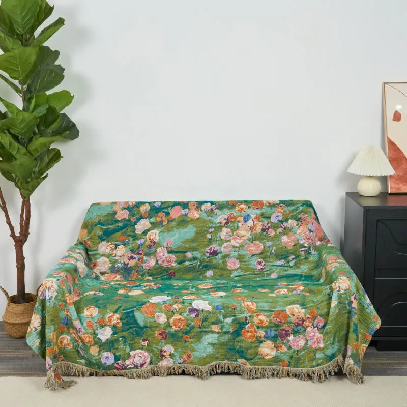 Coperta reversibile in garza di cotone con motivo artistico rosa