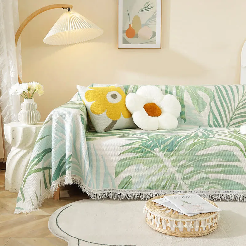 Coperta a nido d'ape con motivo a foglie botaniche