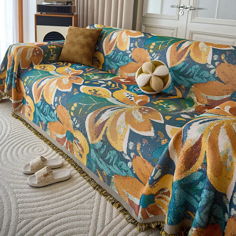 Coperta da divano con motivo floreale pittorico