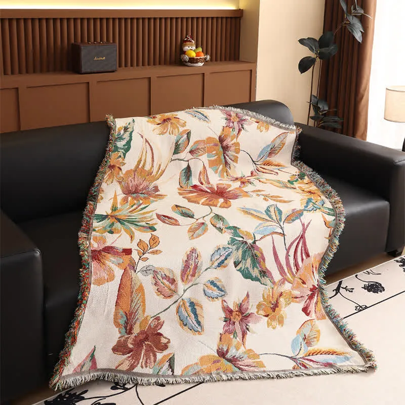 Coperta in garza di cotone con motivo floreale a foglie